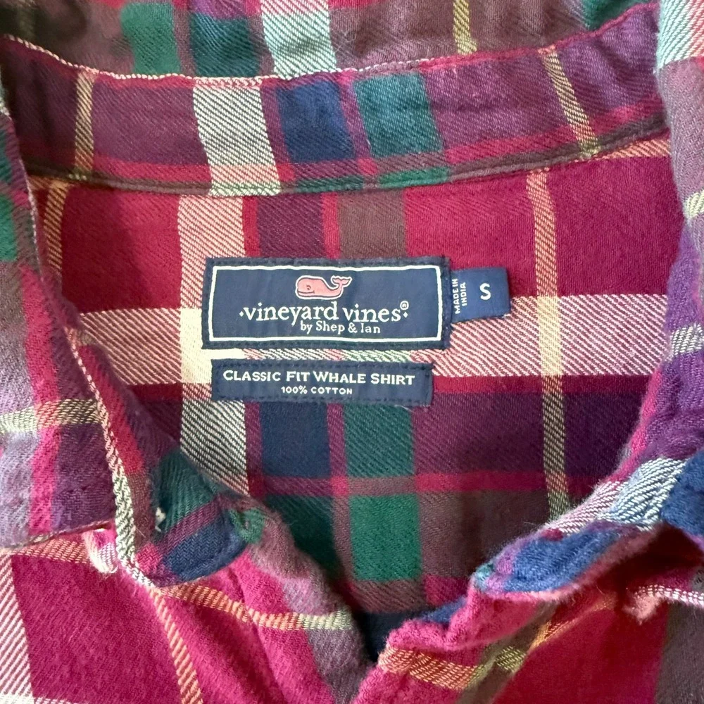 Vineyard Vines Classic Fit Whale Shirt Men's Size‎ S Plaid Button Down Cotton